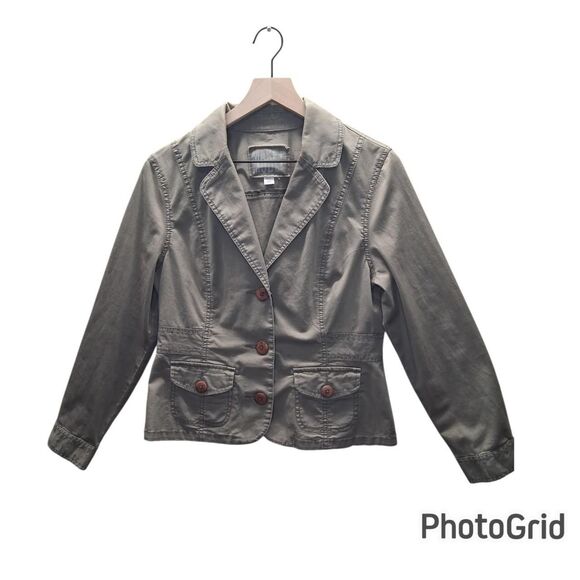 Blazer Utility Y2K Office Siren Safari Casual Vintage 00s SZ-L COTTON 98% - Picture 2 of 9